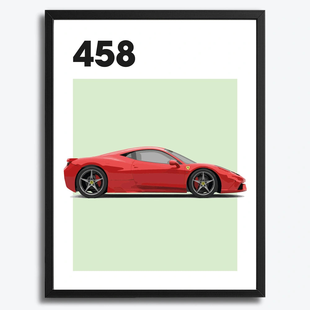 Ingelijste Poster Ferrari 458 (A3) | Crni, Bijeli of Hout