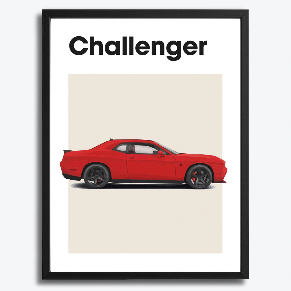 Ingelijste Poster Dodge Challenger (A3) | Crni, Bijeli of Hout