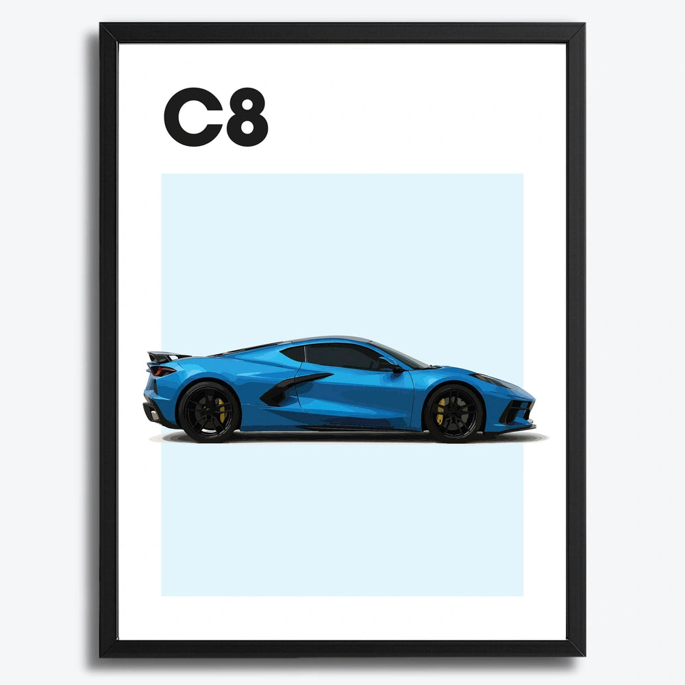 Ingelijste Poster Chevrolet Corvette C8 (A3) | Crni, Bijeli of Hout
