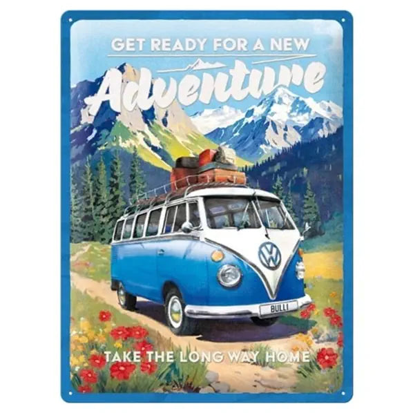 Metalen wandbord Volkswagen VW Bulli Ready For A New Adventure 30x40cm | Nostalgic-Art