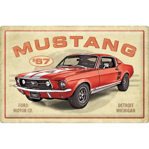 Metalen wandbord Ford Mustang GT 1967 Crveni 40x60 | Nostalgic-Art