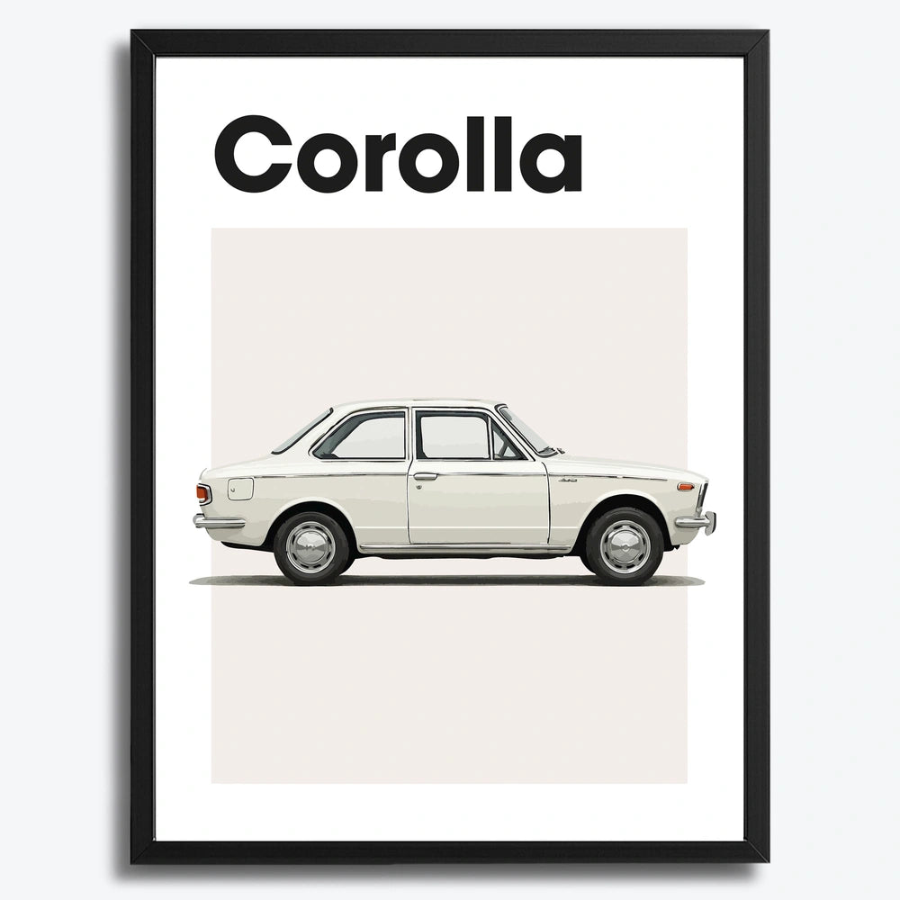 Ingelijste Poster Toyota Corolla E10 (A3) | Crni, Bijeli of Hout