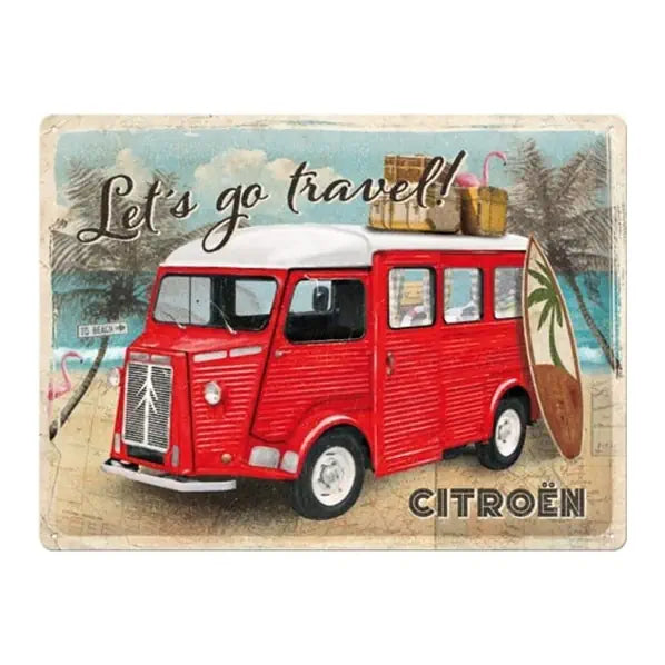 Metalen wandbord Citroen Type H Let's go travel 30x40cm | Nostalgic-Art