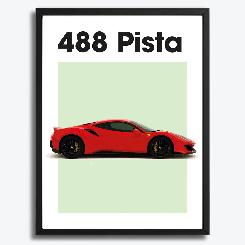 Ingelijste Poster Ferrari Pista 488 (A3) | Crni, Bijeli of Hout