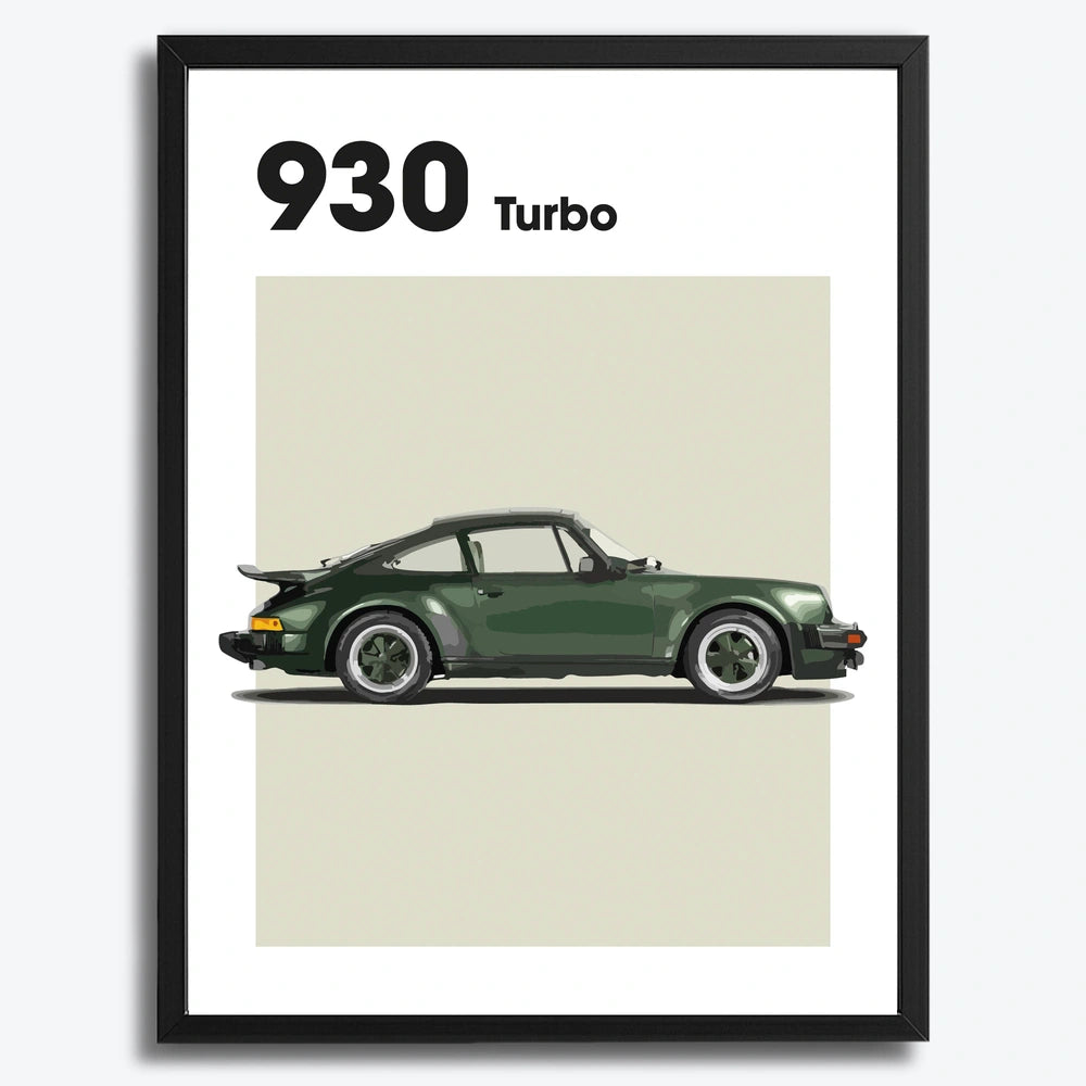 Ingelijste Poster Porsche 930 Turbo (A3) | Crni, Bijeli of Hout