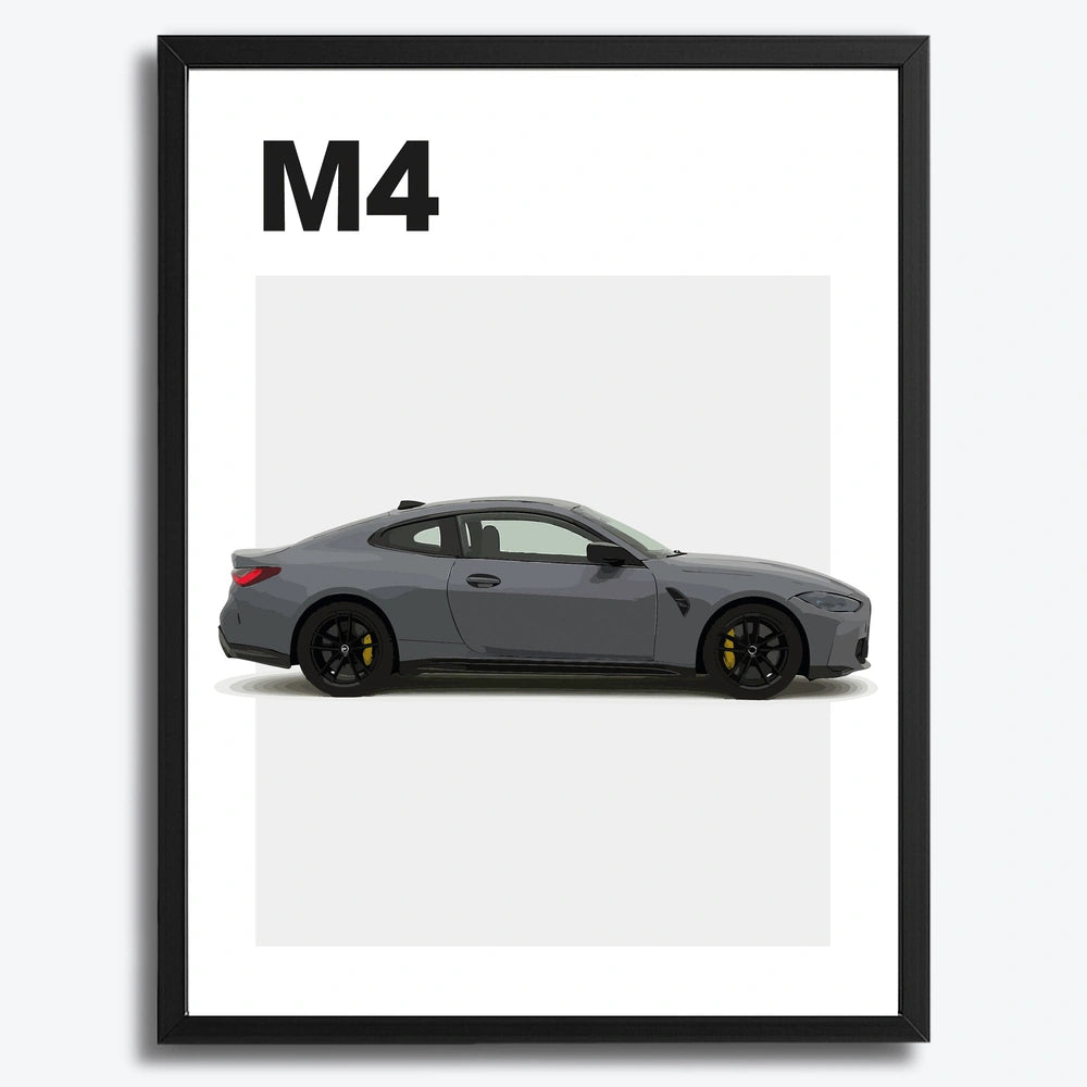 Ingelijste Poster BMW M4 (A3) | Crni, Bijeli of Hout